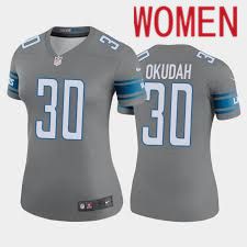 Women Detroit Lions #30 Jeff Okudah Nike Grey Team Player Game NFL Jersey->women nfl jersey->Women Jersey
